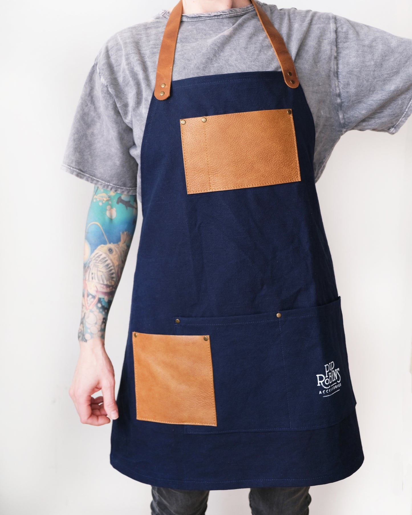 Workwear Apron: Navy & Cognac