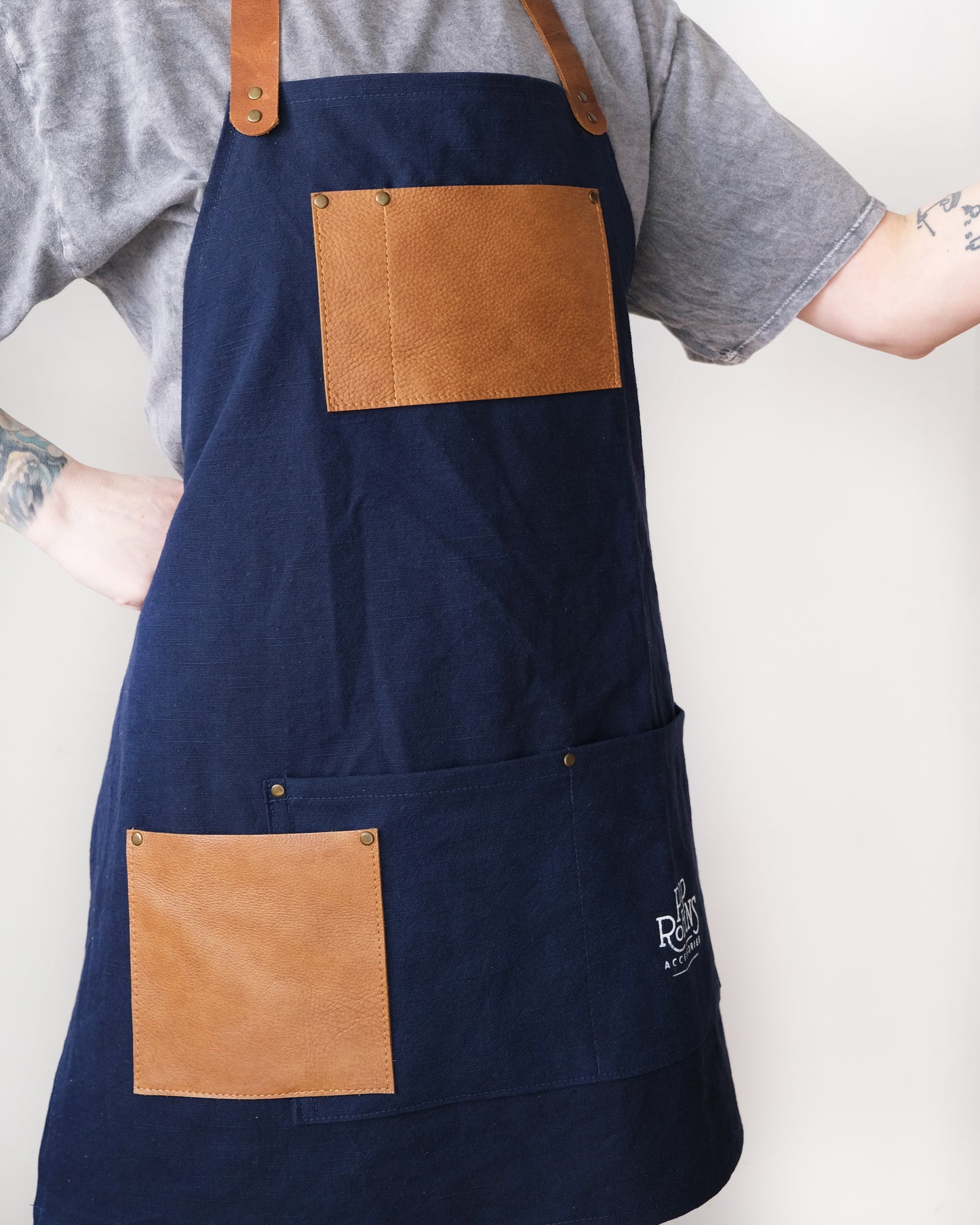 Workwear Apron: Navy & Cognac