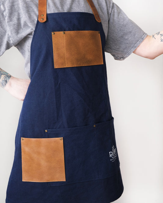 Workwear Apron: Navy & Dark Cognac