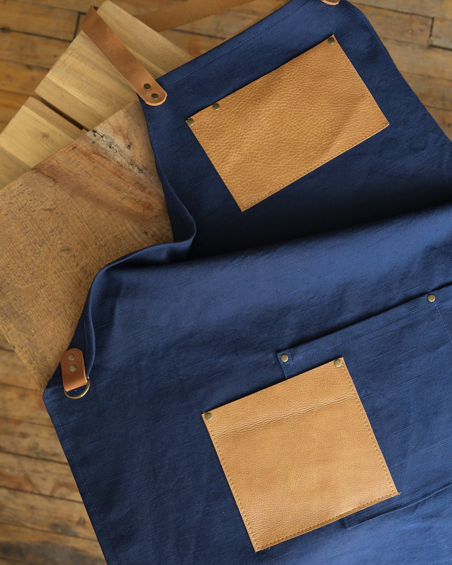 Workwear Apron: Navy & Cognac