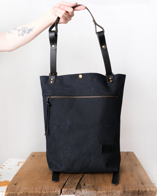 Convertible Backpack: Black Waxed Canvas