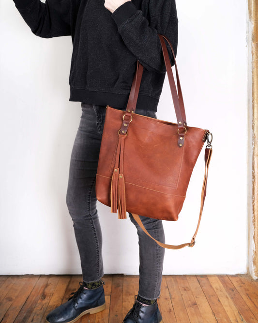 Cognac Leather Work Tote