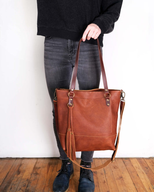 Cognac Leather Work Tote