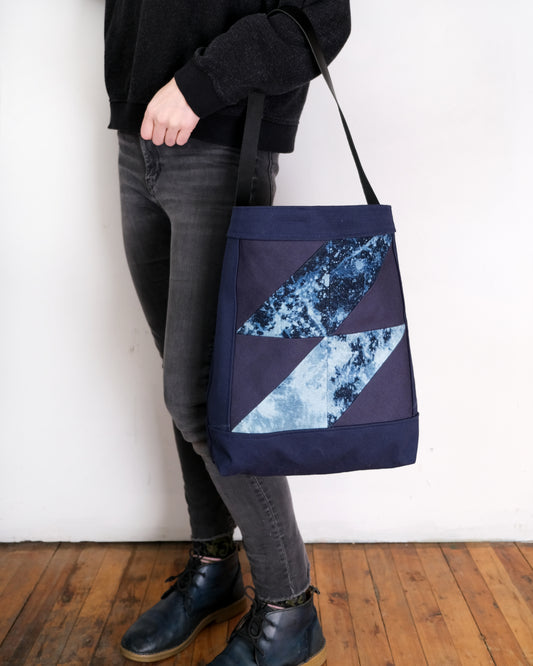 Quilted Shopper Tote: Bleached Denim