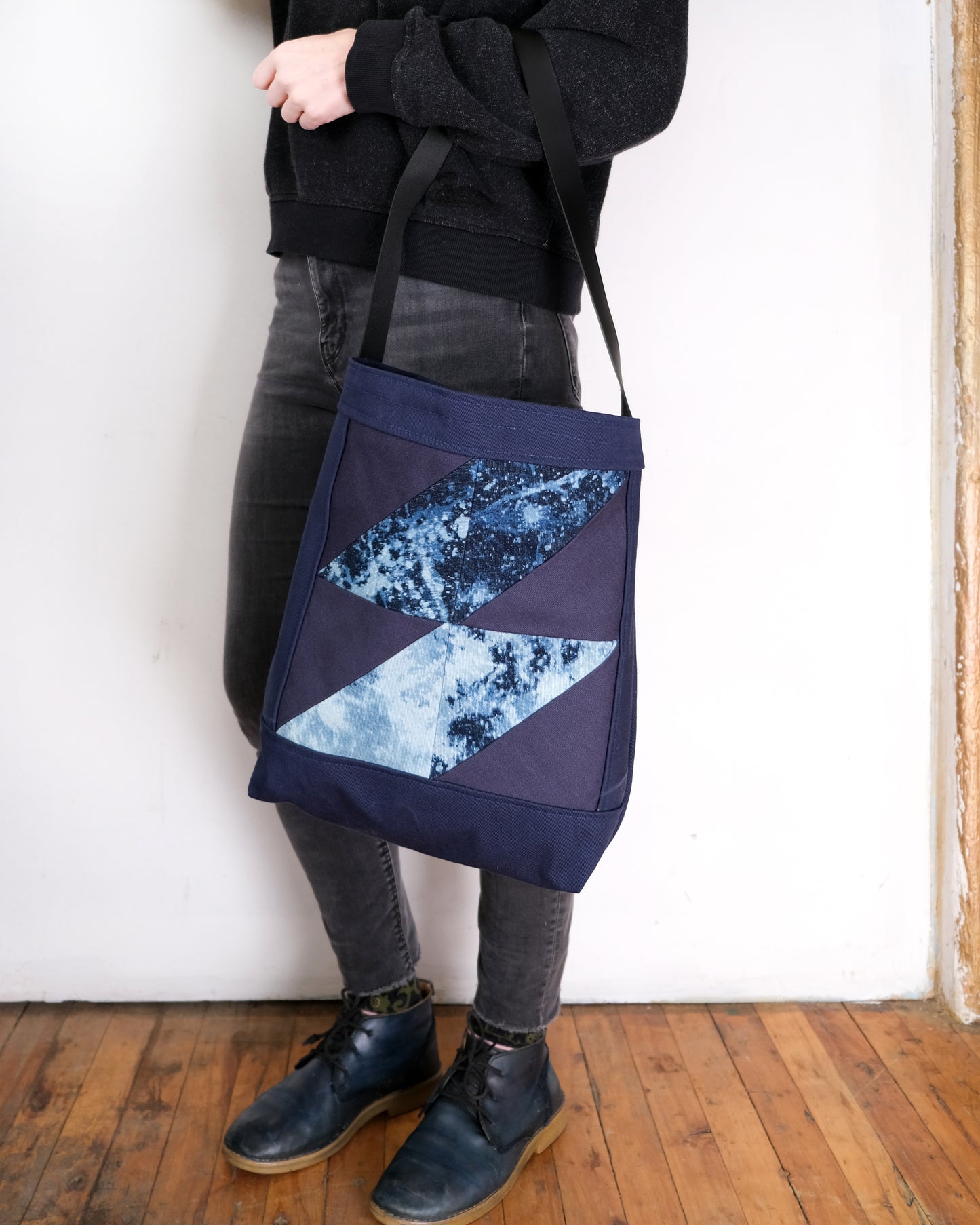 Quilted Shopper Tote: Bleached Denim
