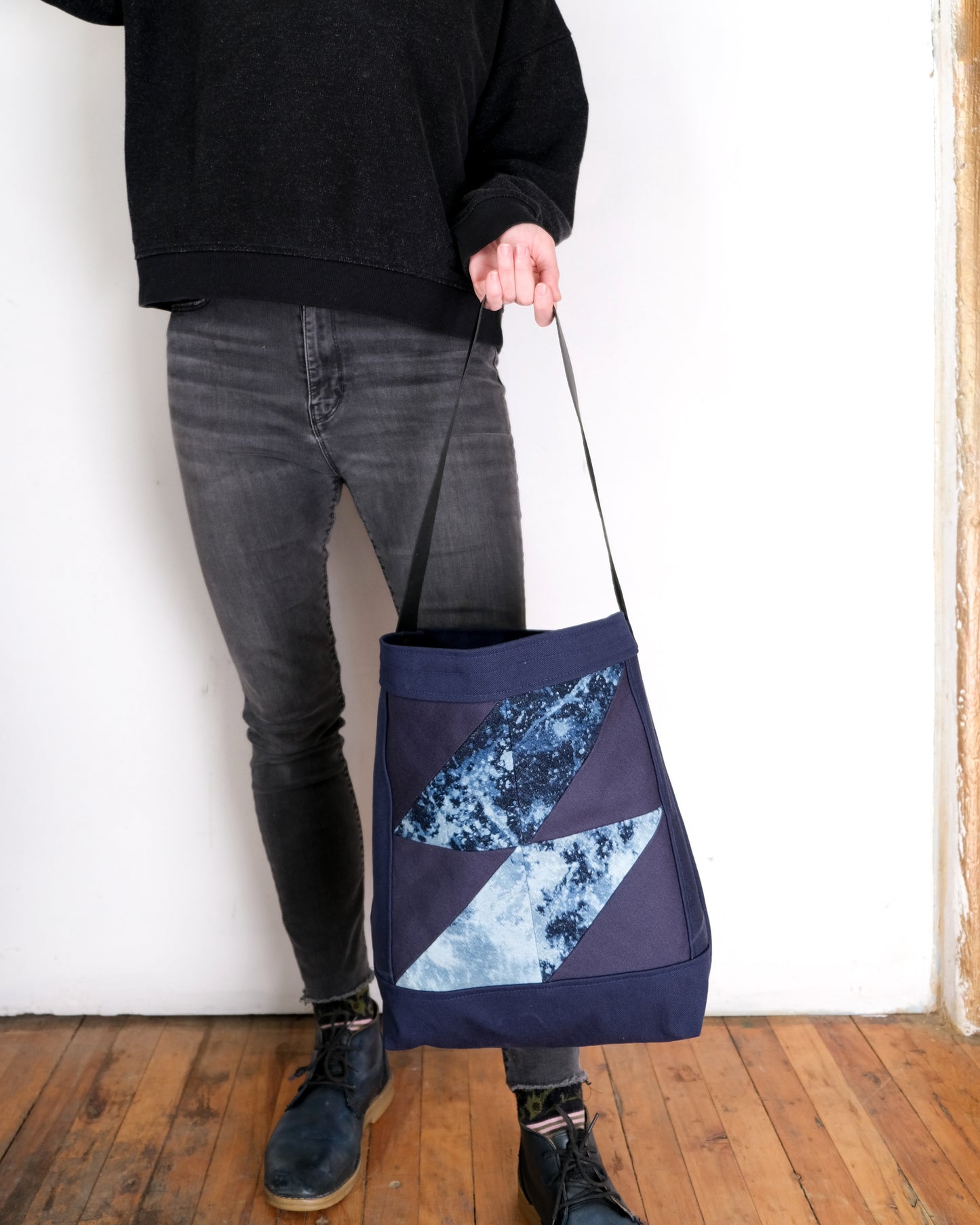 Quilted Shopper Tote: Bleached Denim