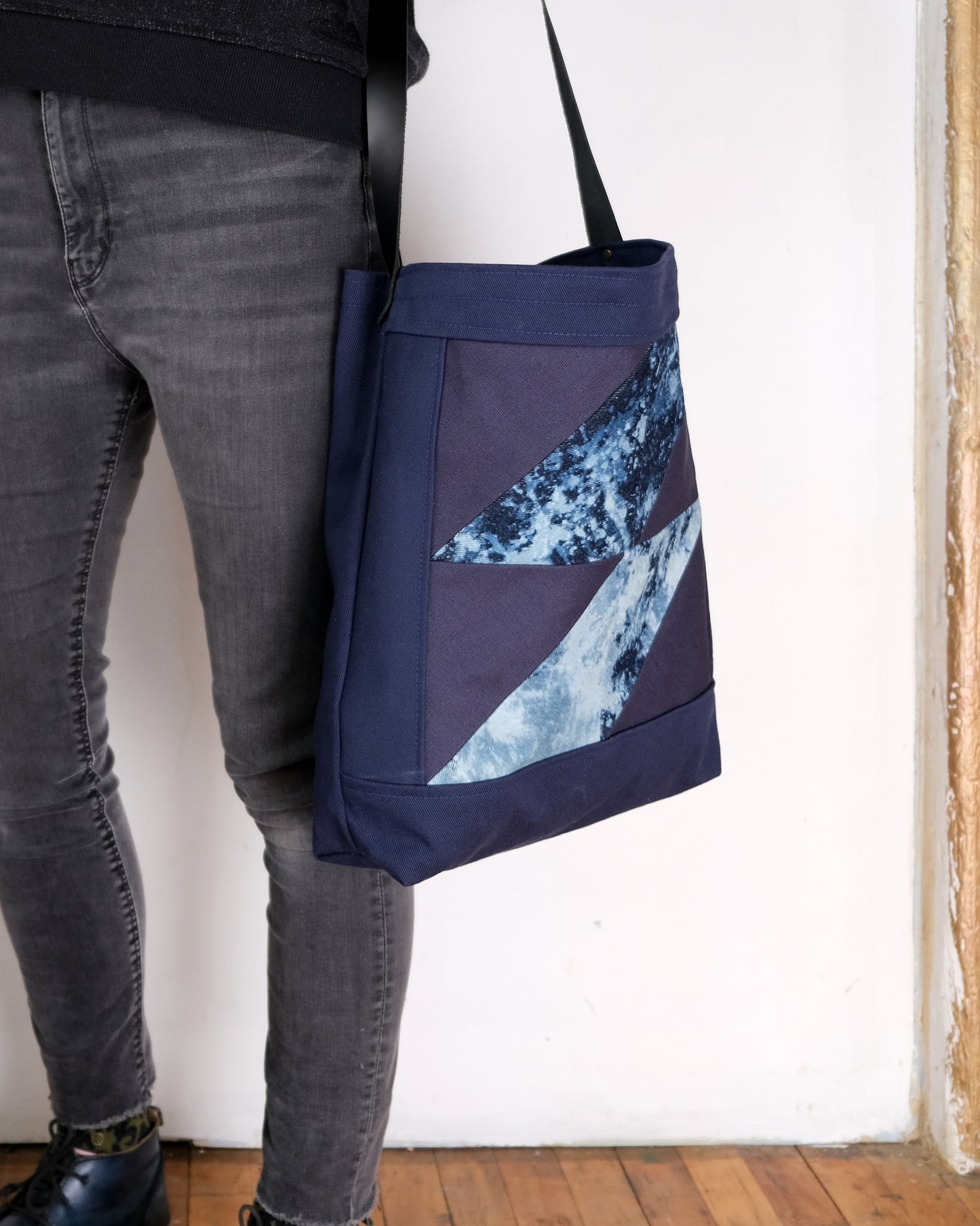 Quilted Shopper Tote: Bleached Denim
