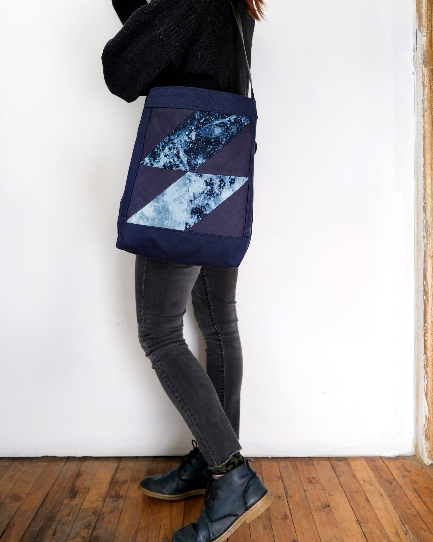 Quilted Shopper Tote: Bleached Denim