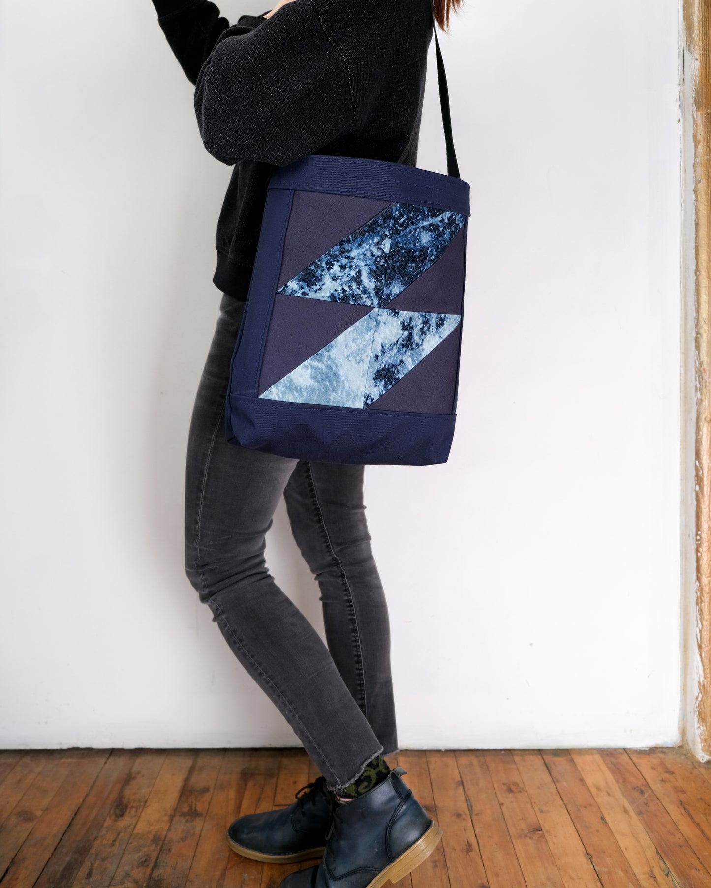 Quilted Shopper Tote: Bleached Denim