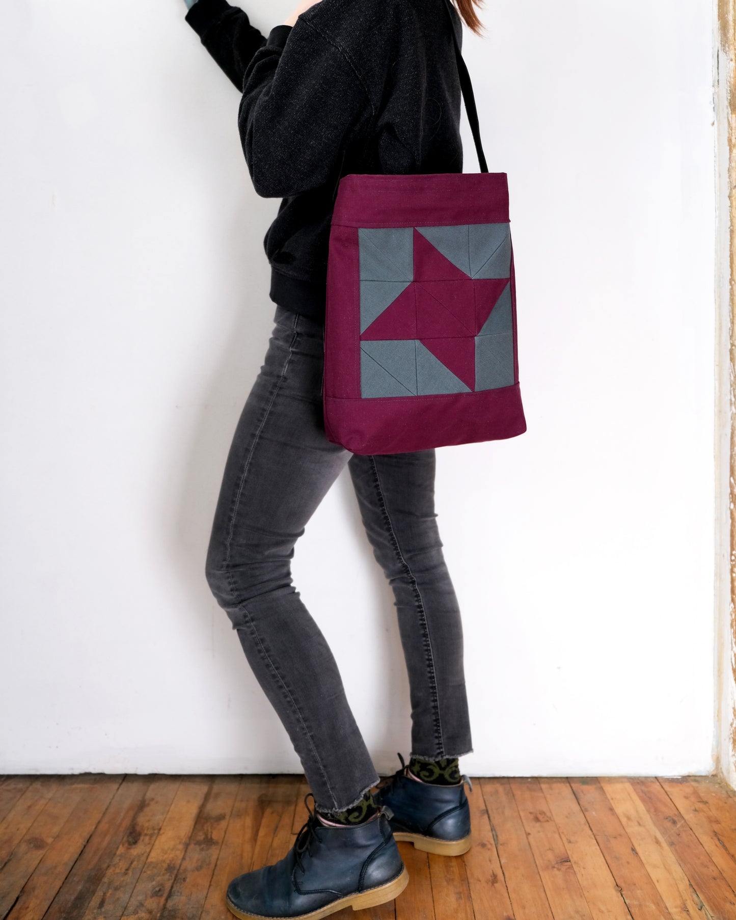Quilted Shopper Tote: Eggplant
