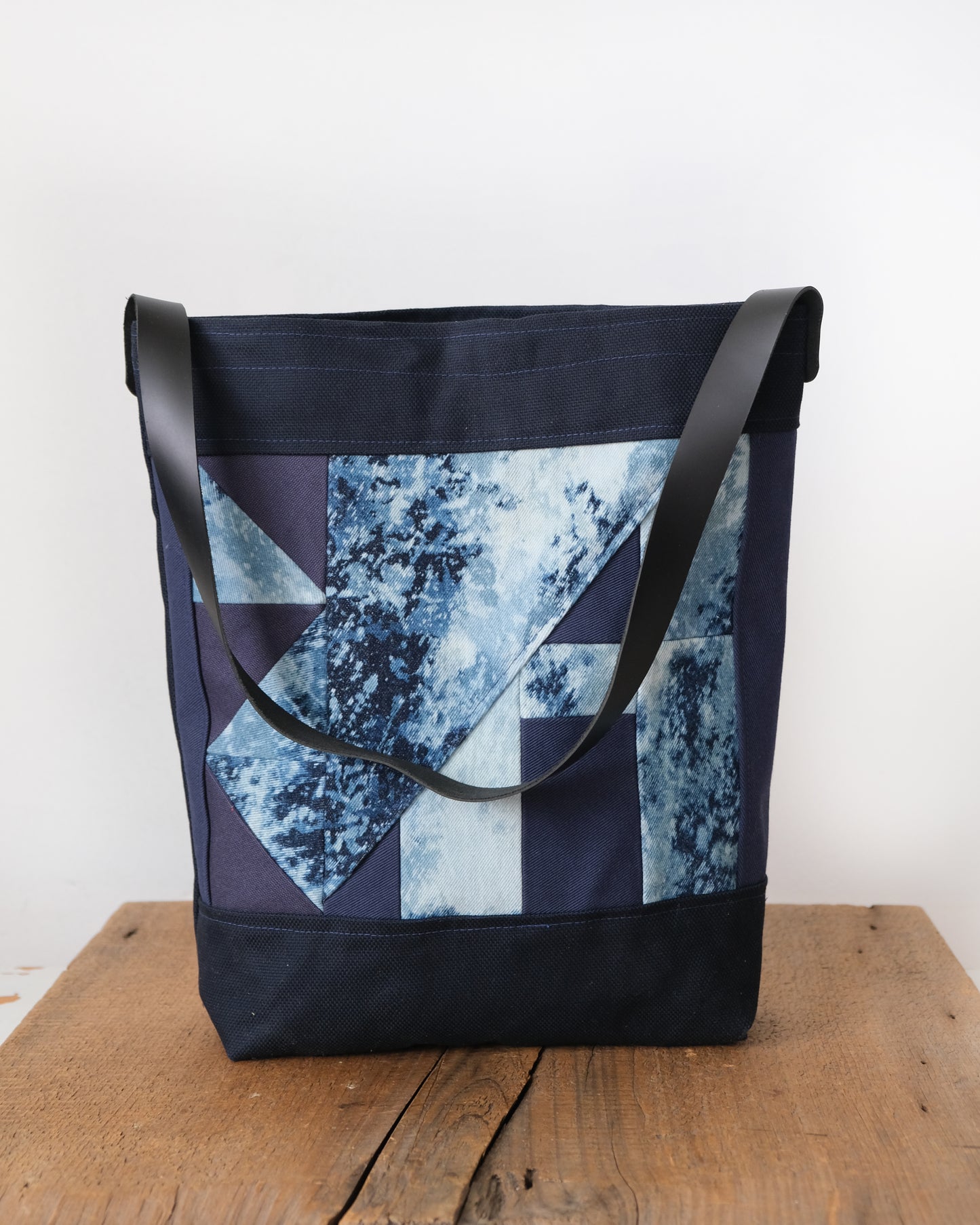 Quilted Shopper Tote: Bleached Denim