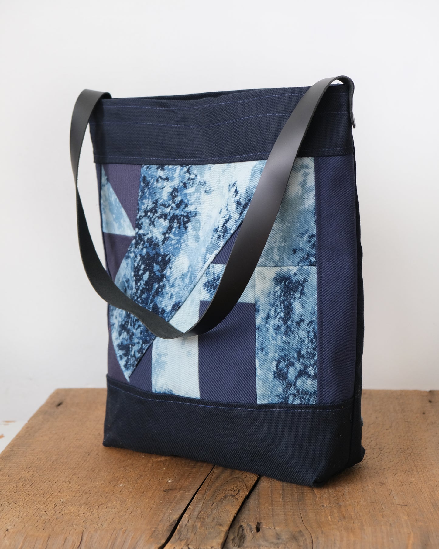 Quilted Shopper Tote: Bleached Denim