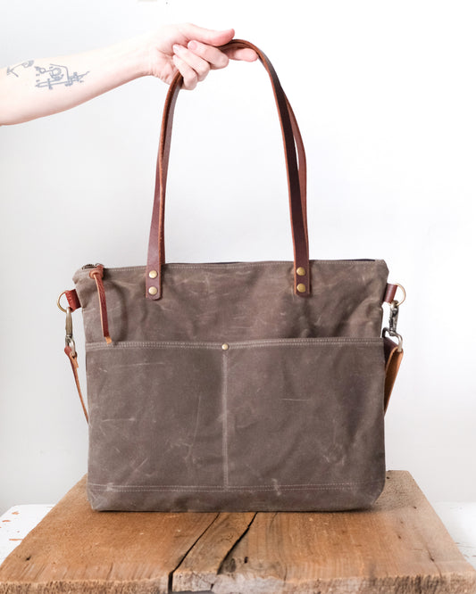 Waxed Canvas Tote: Oak Brown