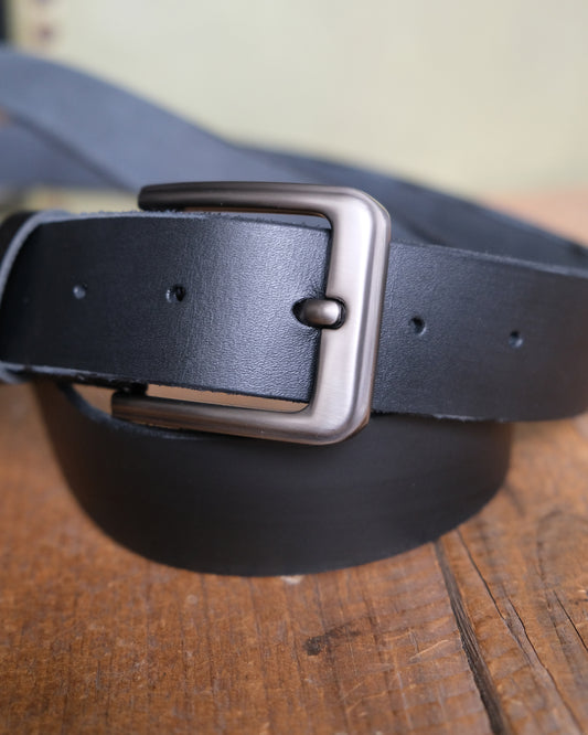 Black Leather Snap Belt - 1.5" Wide