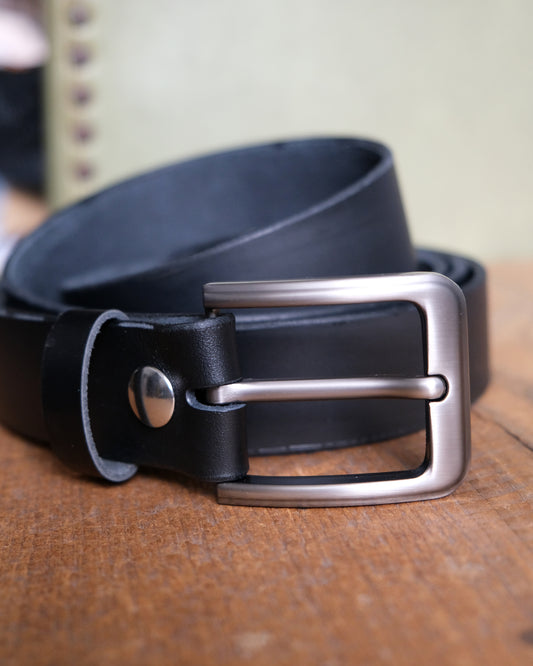 Black Leather Snap Belt - 1.5" Wide