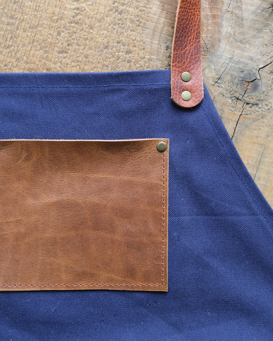 Workwear Apron: Navy & Dark Cognac
