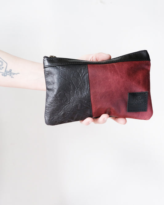 Black and Oxblood Leather Clutch