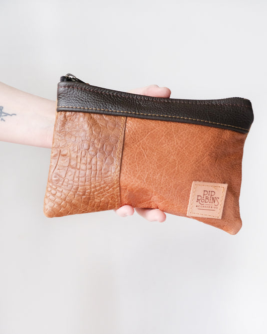 Mixed Cognac Leather Clutch