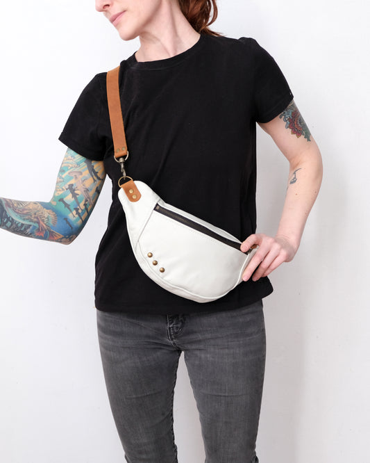 Mini Tabitha: White Leather and Cognac I