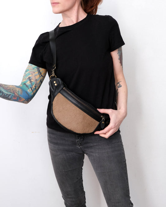 Mini Tabitha: Black Leather & Hair-On Hide