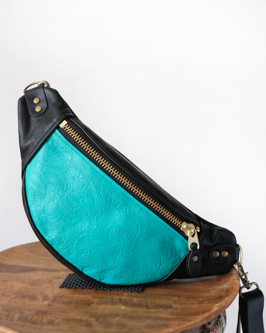 Mini Tabitha: Teal and Black Leather