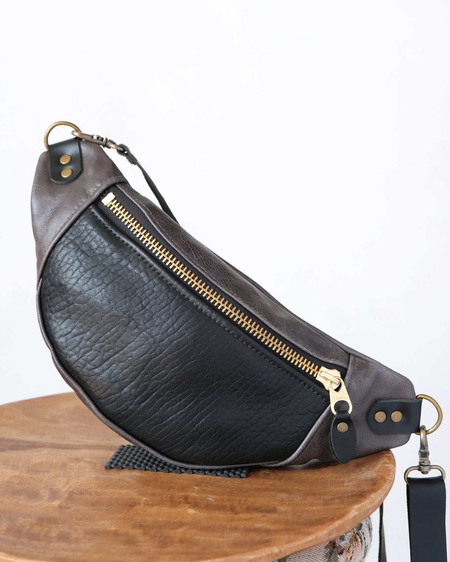 Mini Tabitha: Shrunken Lamb and Gunmetal Leather (Brass Hardware)