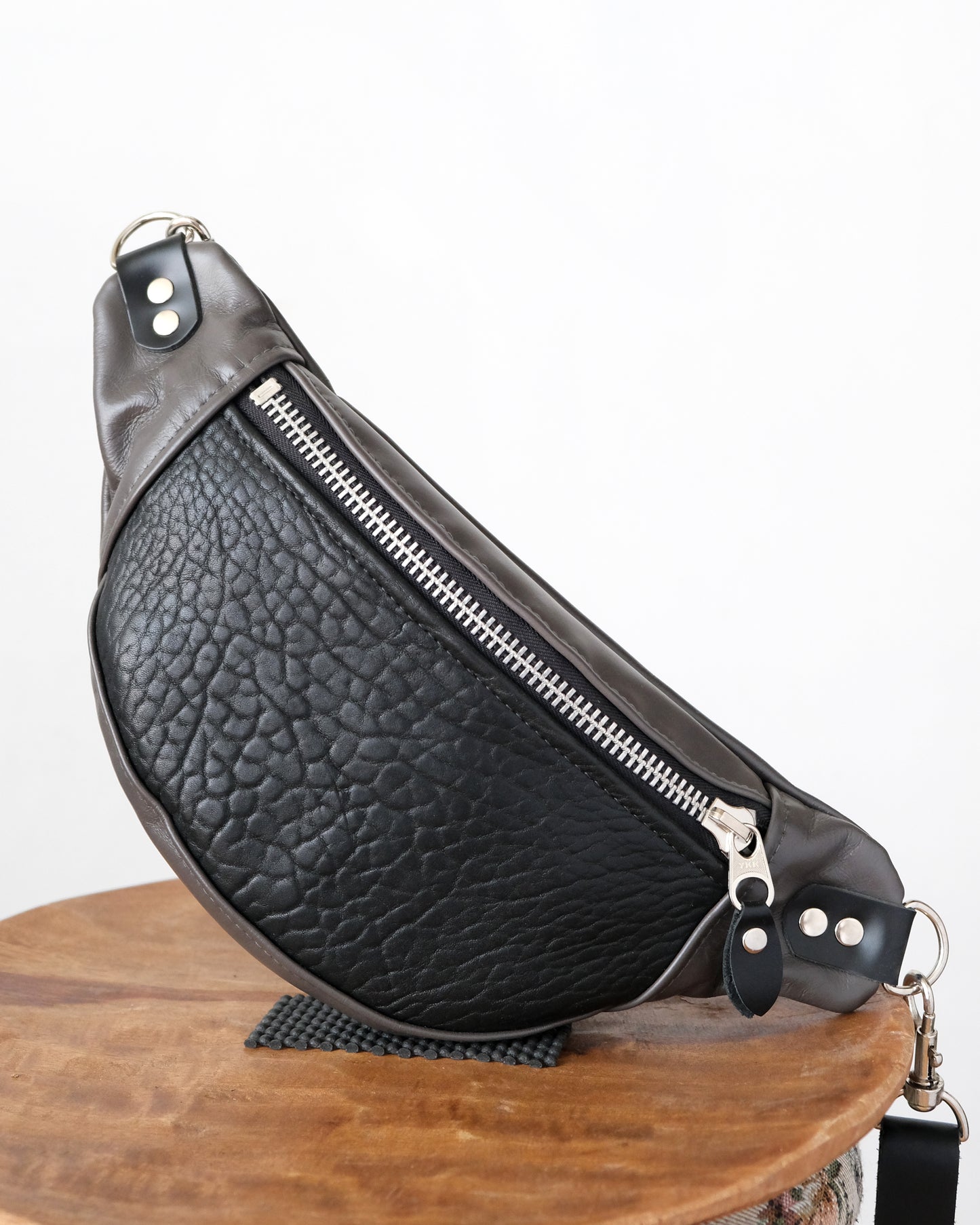 Mini Tabitha: Shrunken Lamb and Gunmetal Leather (Chrome Hardware)