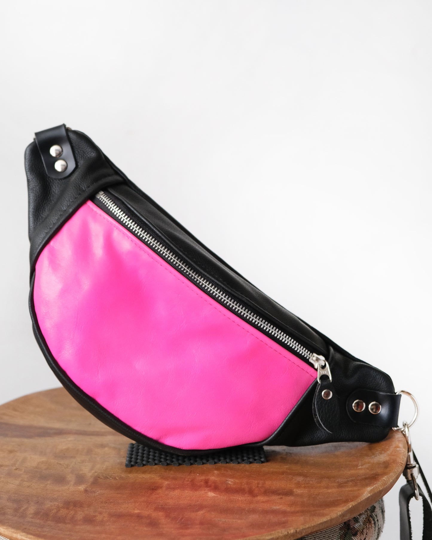 Mini Tabitha: Black and Hot Pink Leather