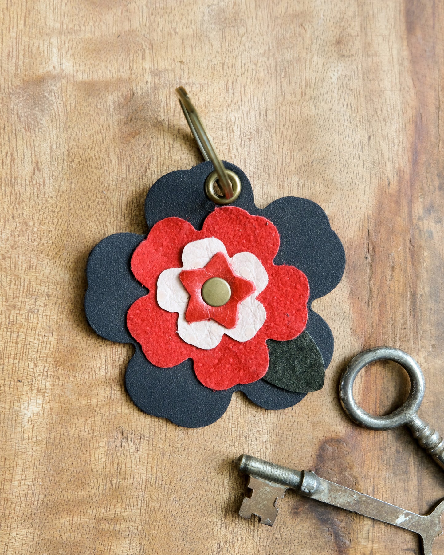 Leather Flower Keychain / Bag Charm