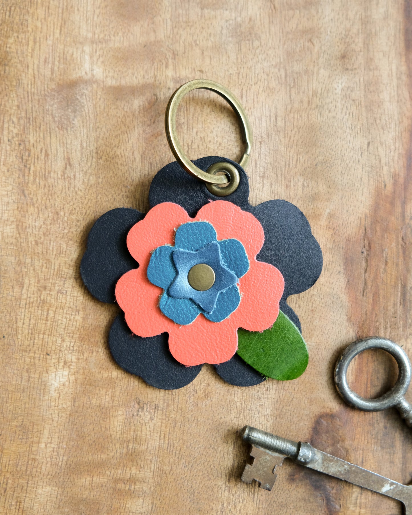 Leather Flower Keychain / Bag Charm