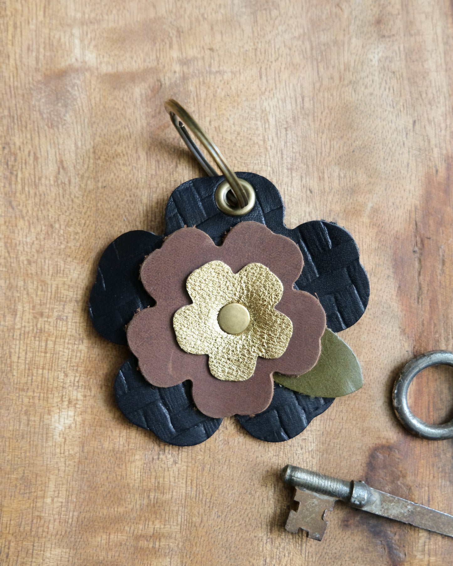 Leather Flower Keychain / Bag Charm
