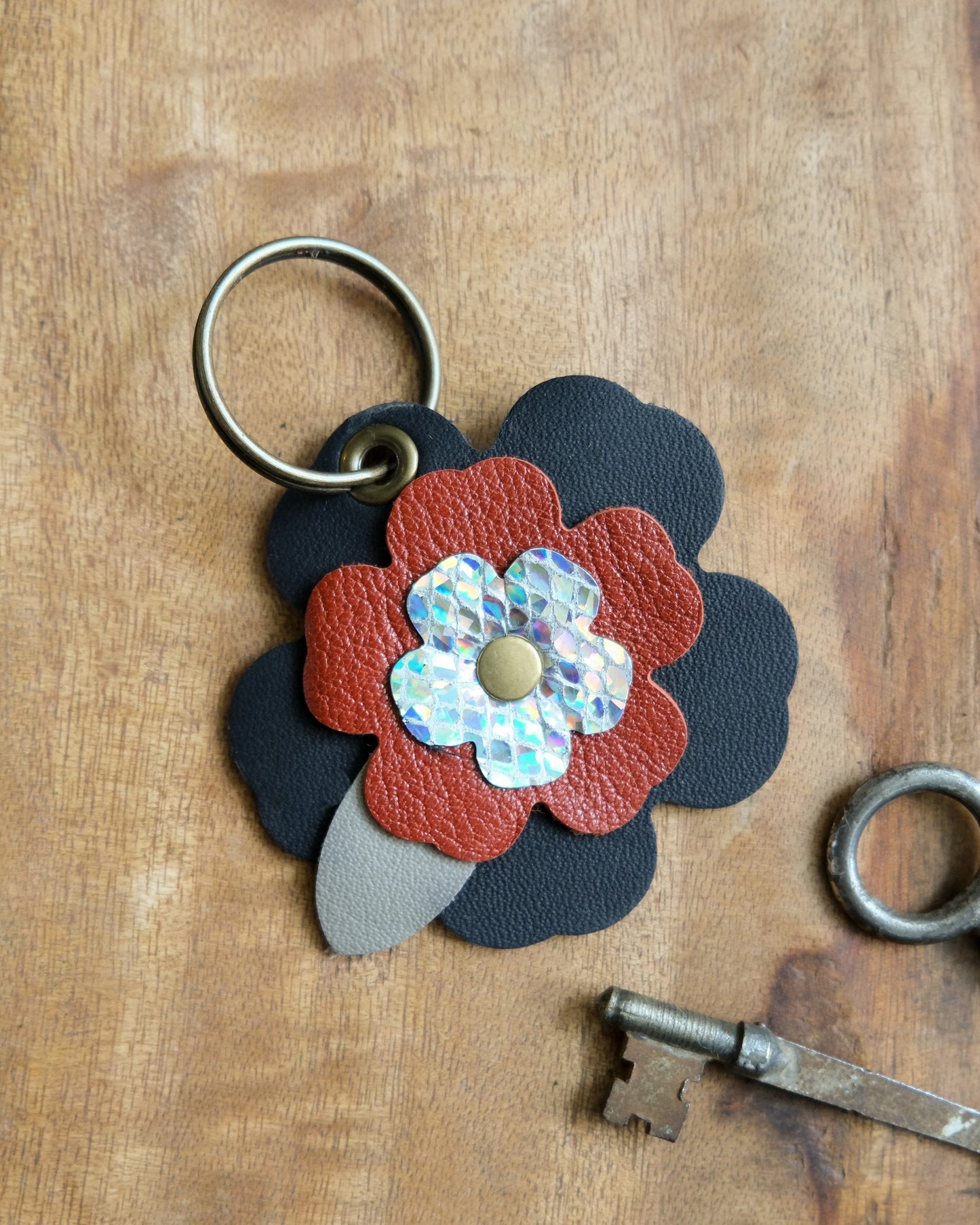 Leather Flower Keychain / Bag Charm