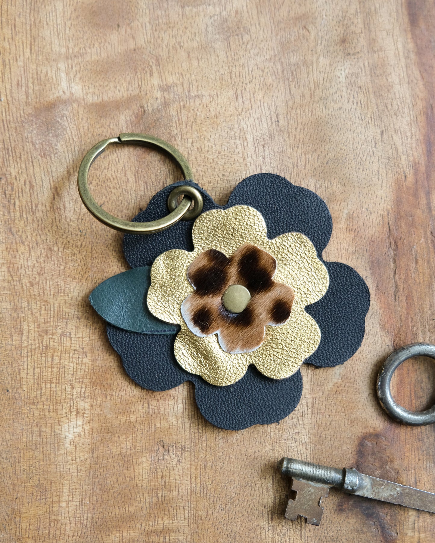 Leather Flower Keychain / Bag Charm