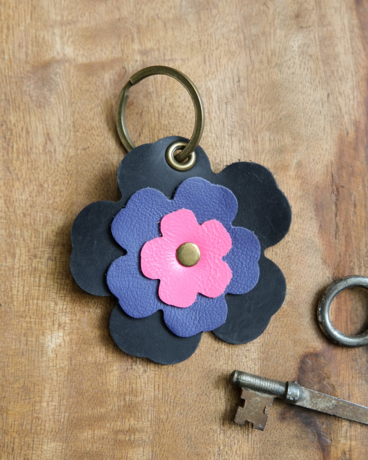 Leather Flower Keychain / Bag Charm