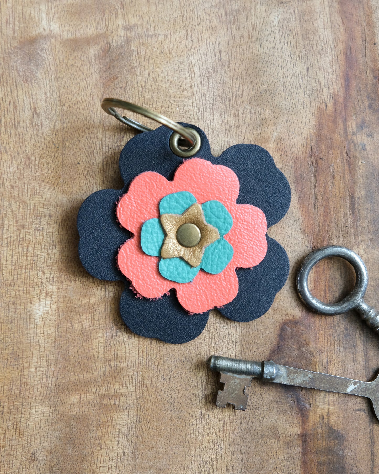 Leather Flower Keychain / Bag Charm