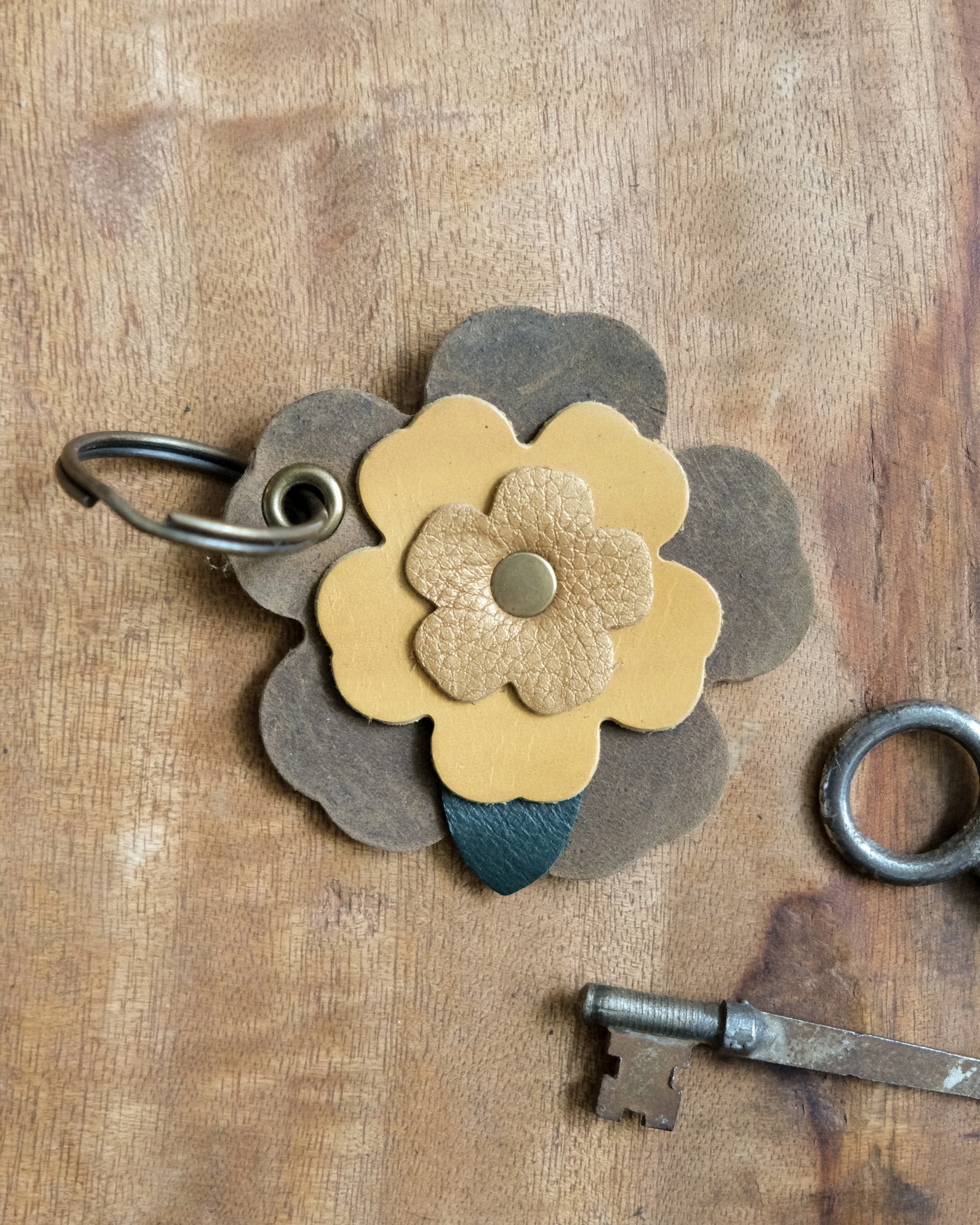 Leather Flower Keychain / Bag Charm