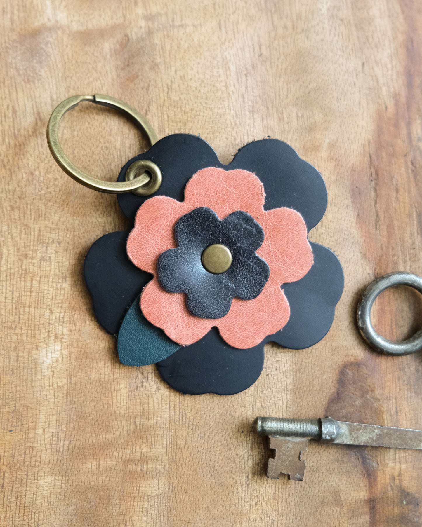 Leather Flower Keychain / Bag Charm