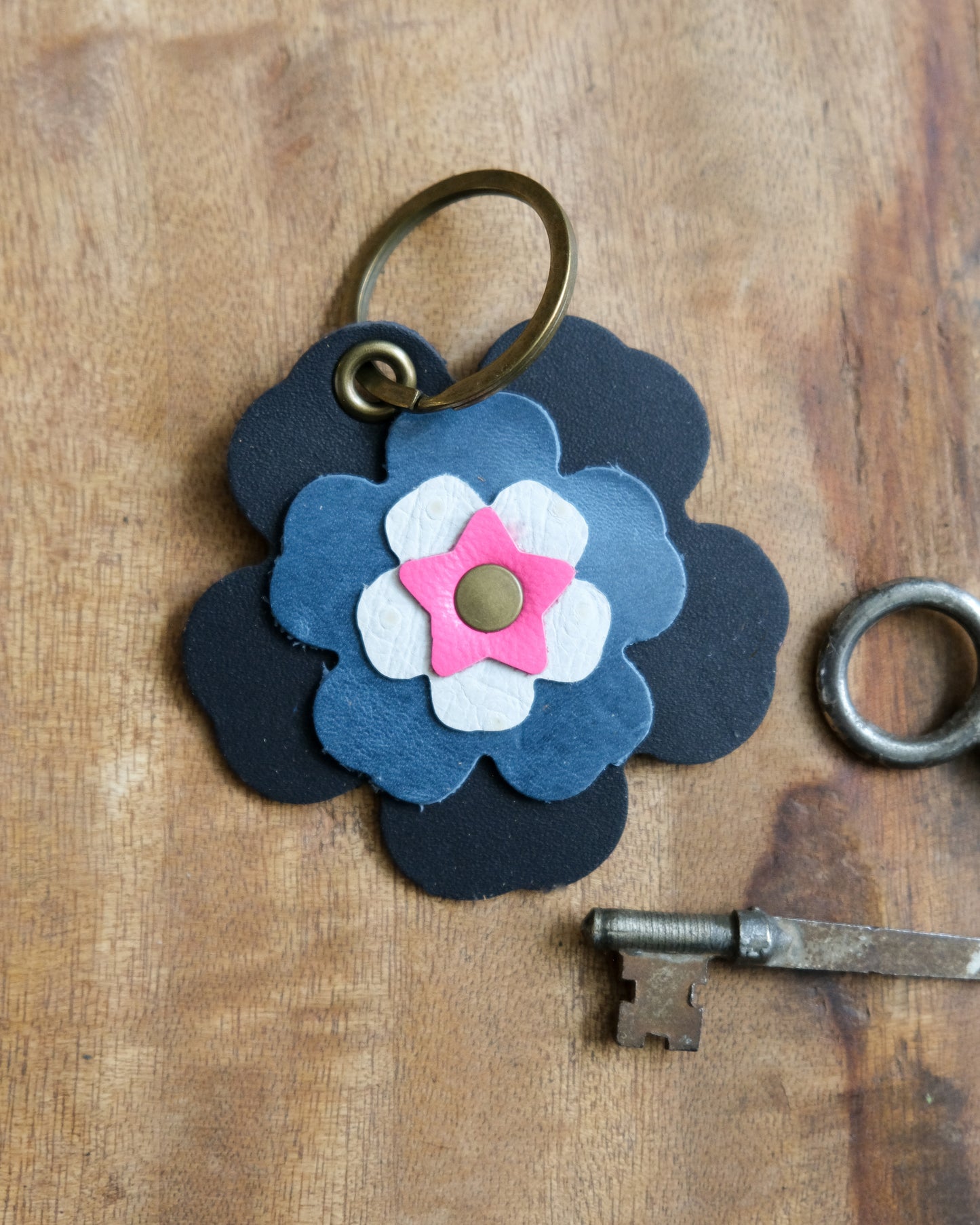 Leather Flower Keychain / Bag Charm