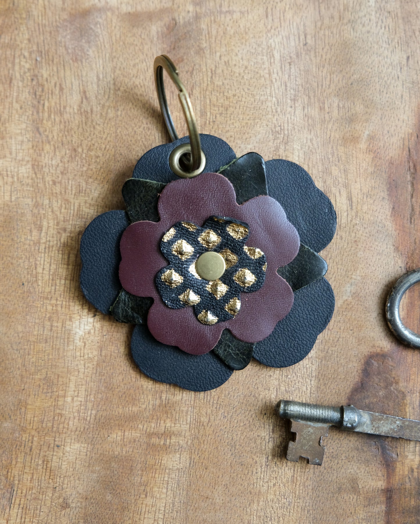 Leather Flower Keychain / Bag Charm