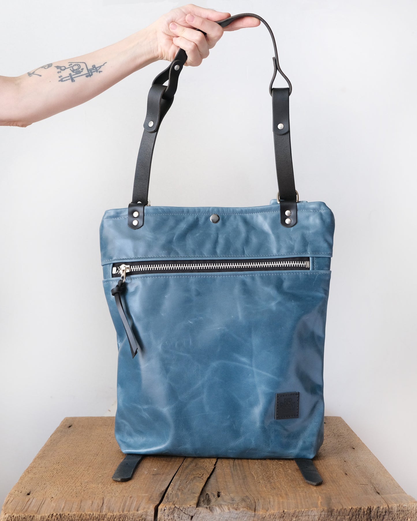 Zip-Top Convertible Backpack: Bright Blue Leather (Chrome Hardware)