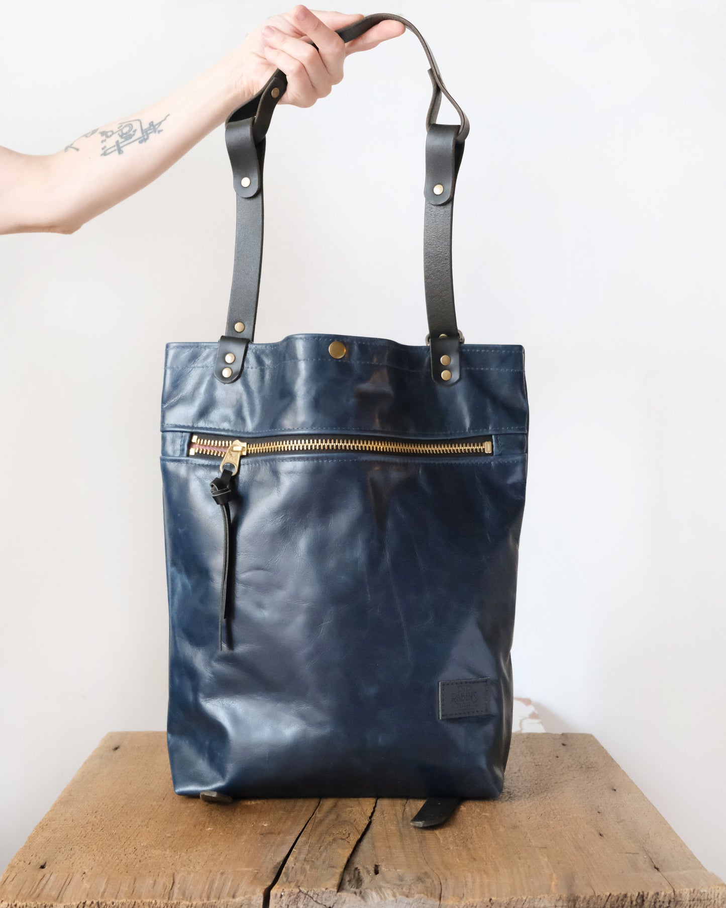 Convertible Backpack: Navy Leather (Chrome Hardware)