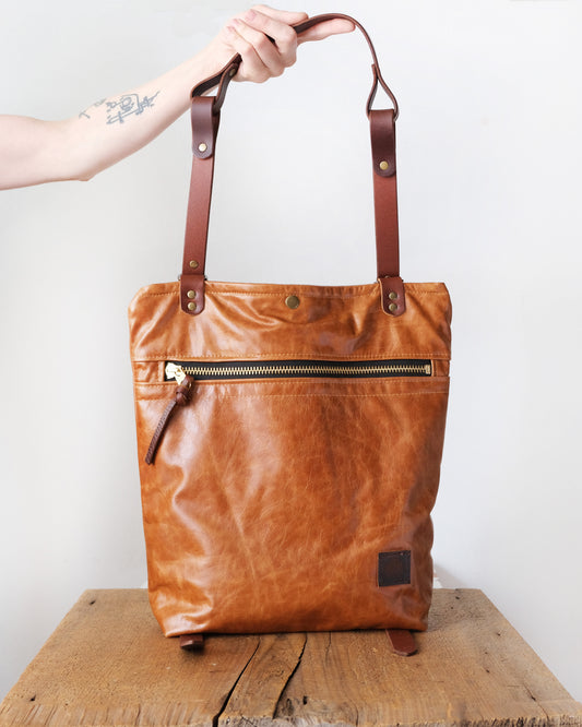Zip-Top Convertible Backpack: Cognac Leather