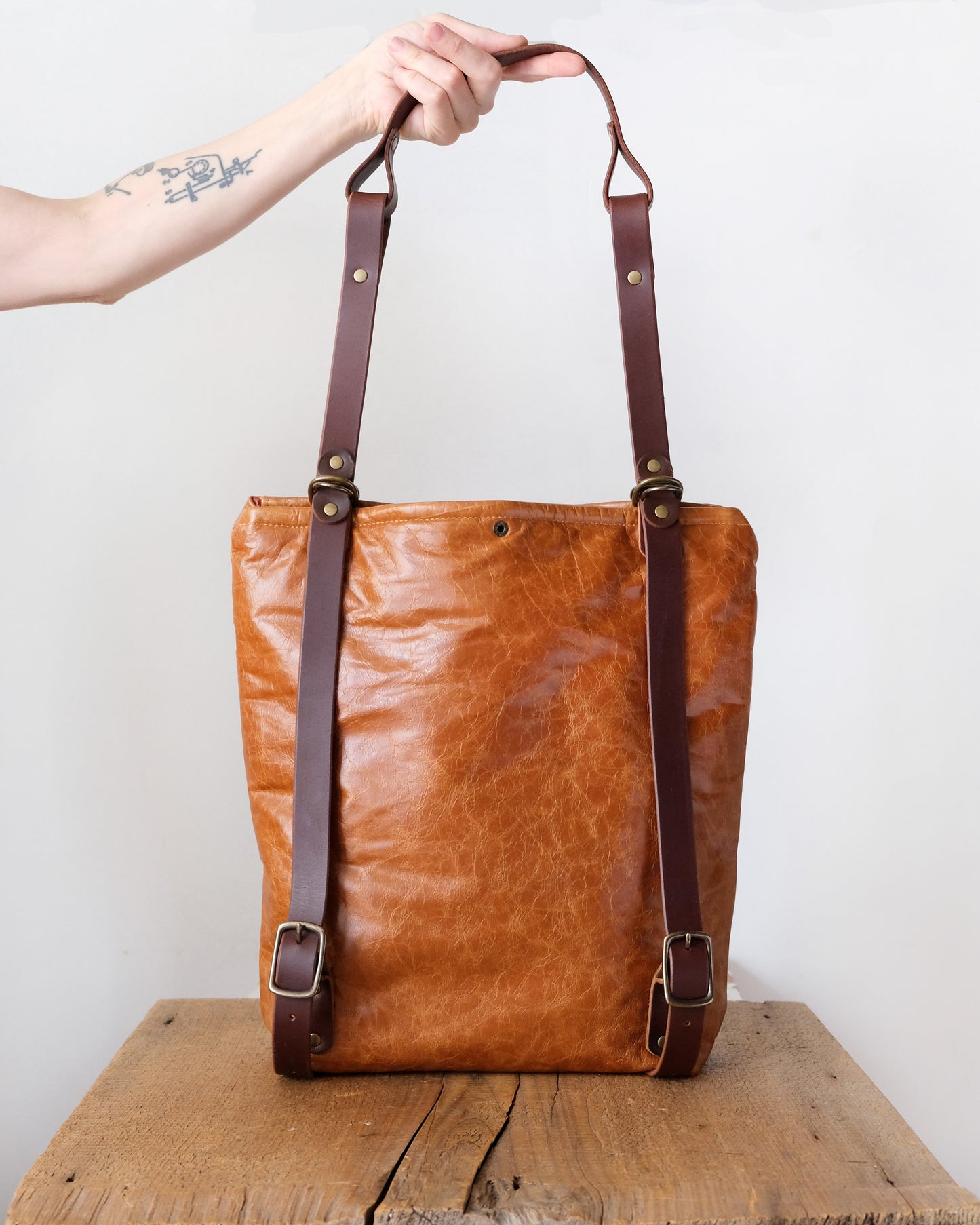 Zip-Top Convertible Backpack: Cognac Leather