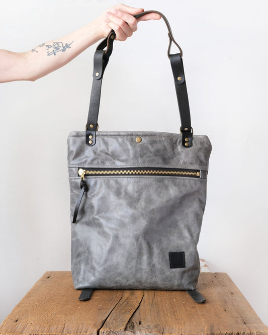 Zip-Top Convertible Backpack: Grey Leather