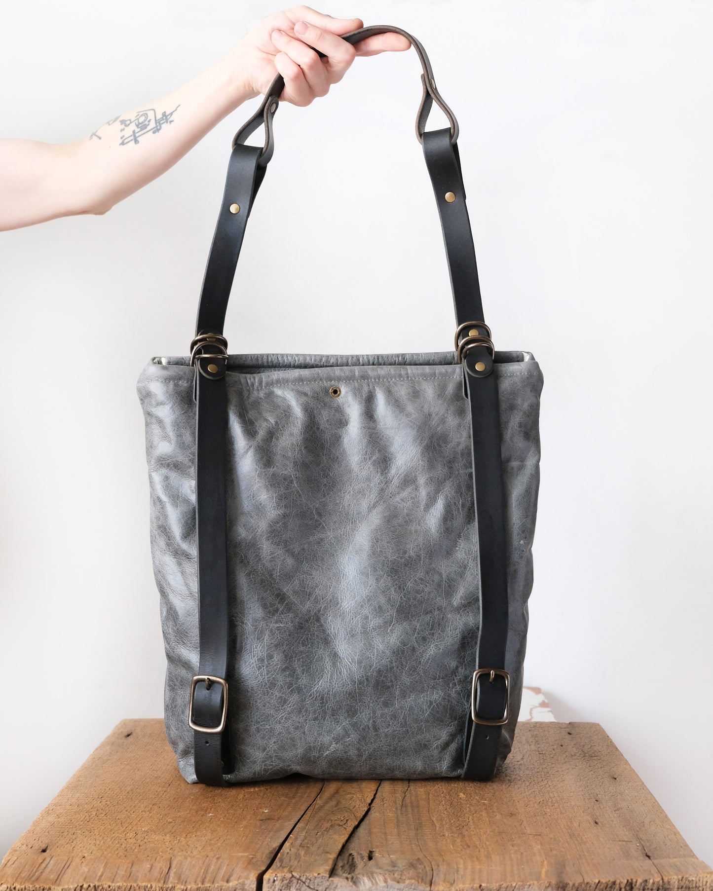 Zip-Top Convertible Backpack: Grey Leather