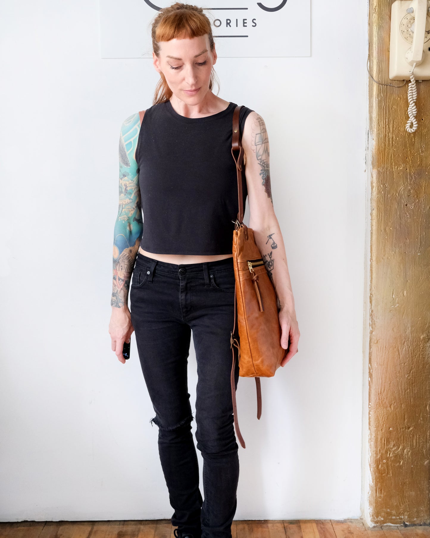Zip-Top Convertible Backpack: Cognac Leather