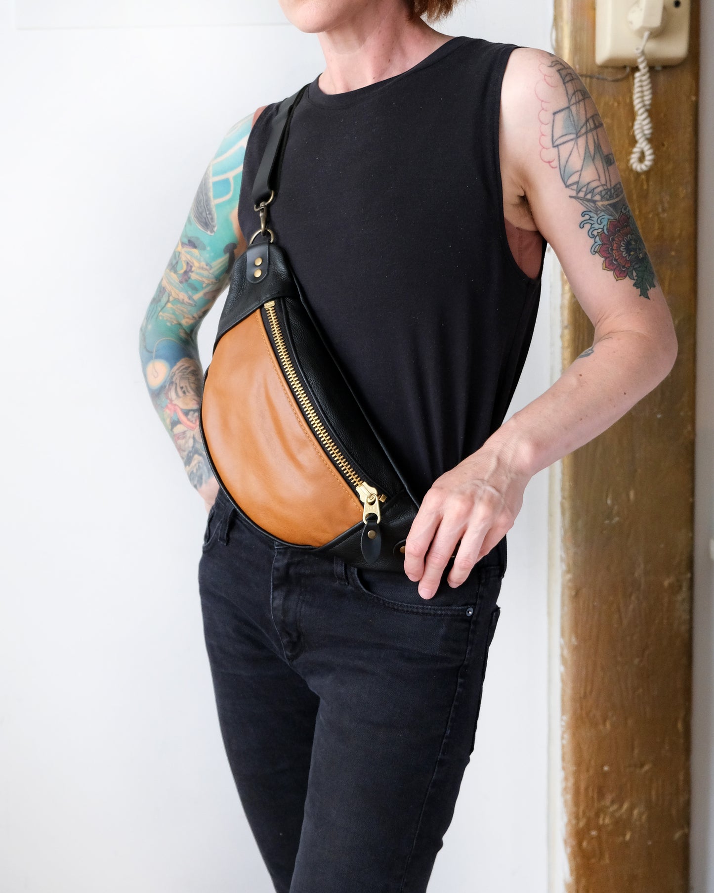 Mini Tabitha: Cognac and Black Leather