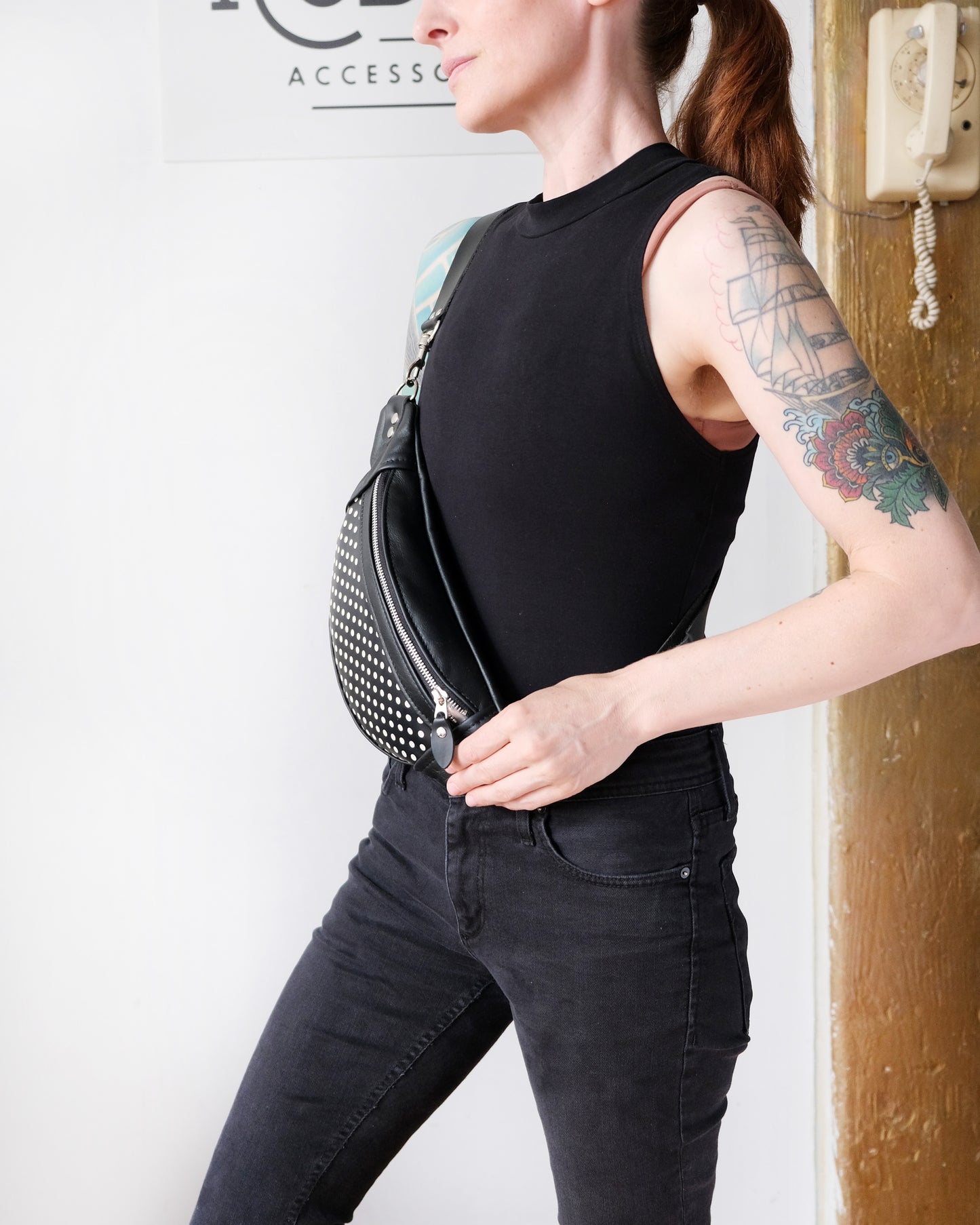 Mini Tabitha: Black and Polka Dot Leather