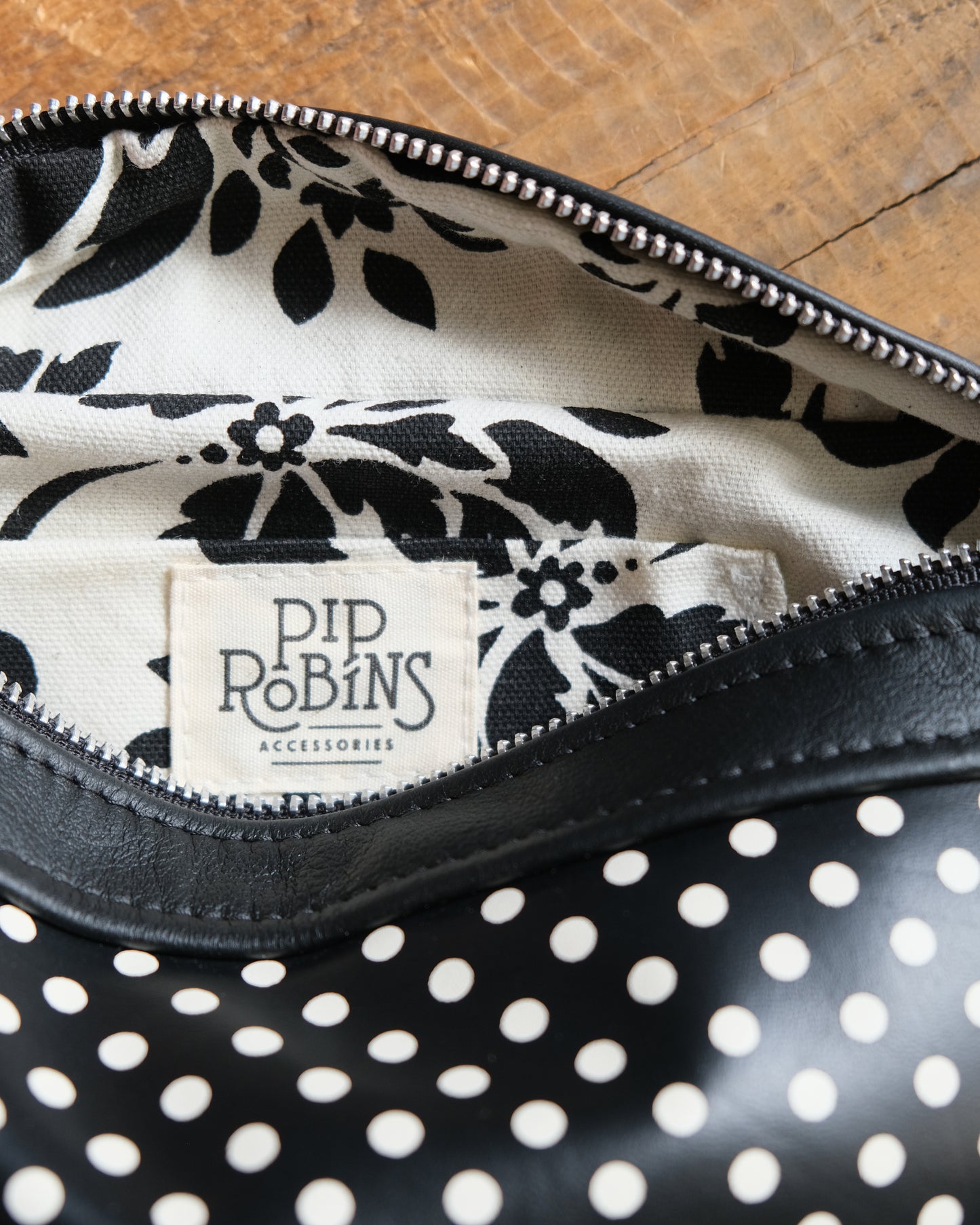 Mini Tabitha: Black and Polka Dot Leather