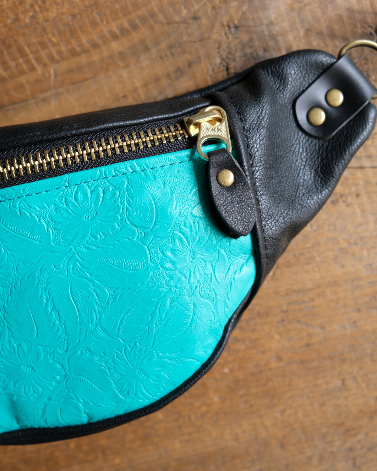 Mini Tabitha: Teal and Black Leather